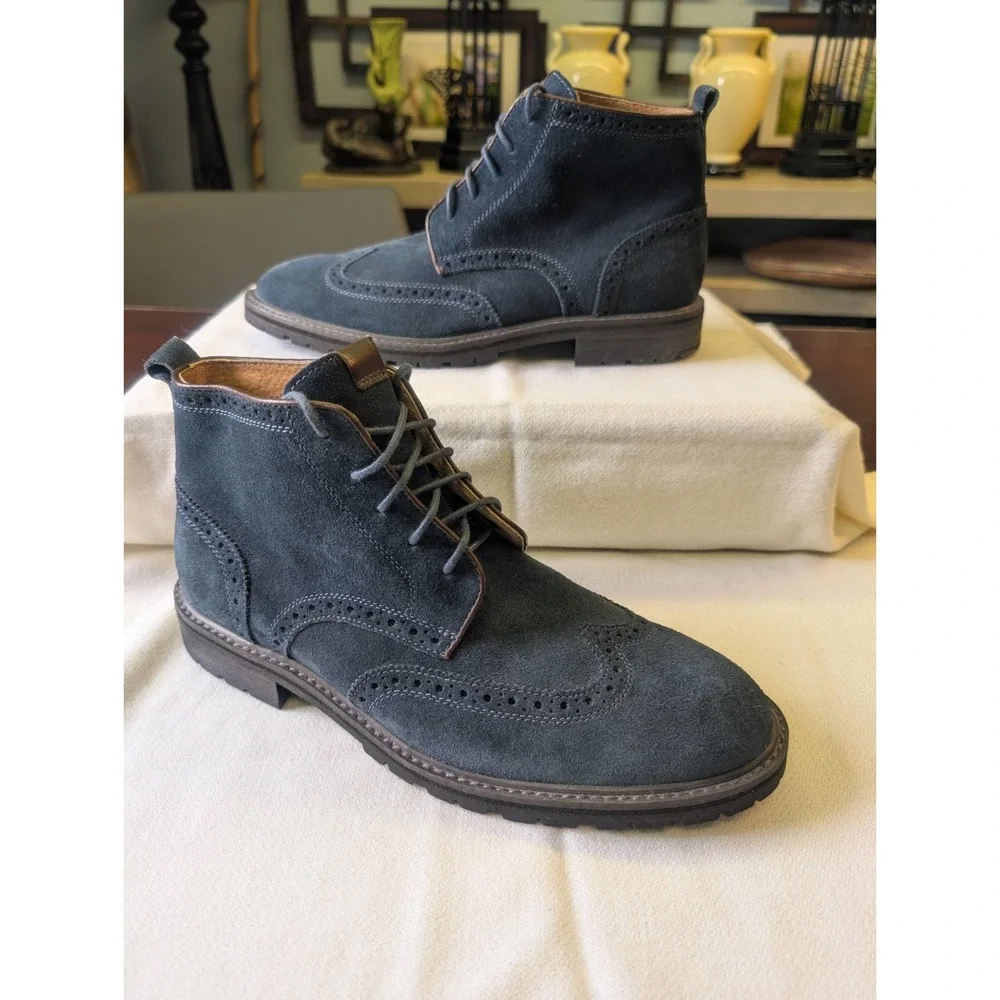 Florsheim 9D  Suede 'Gaffney' Limited Lace Up Ankle Boots In Navy Worn 1X